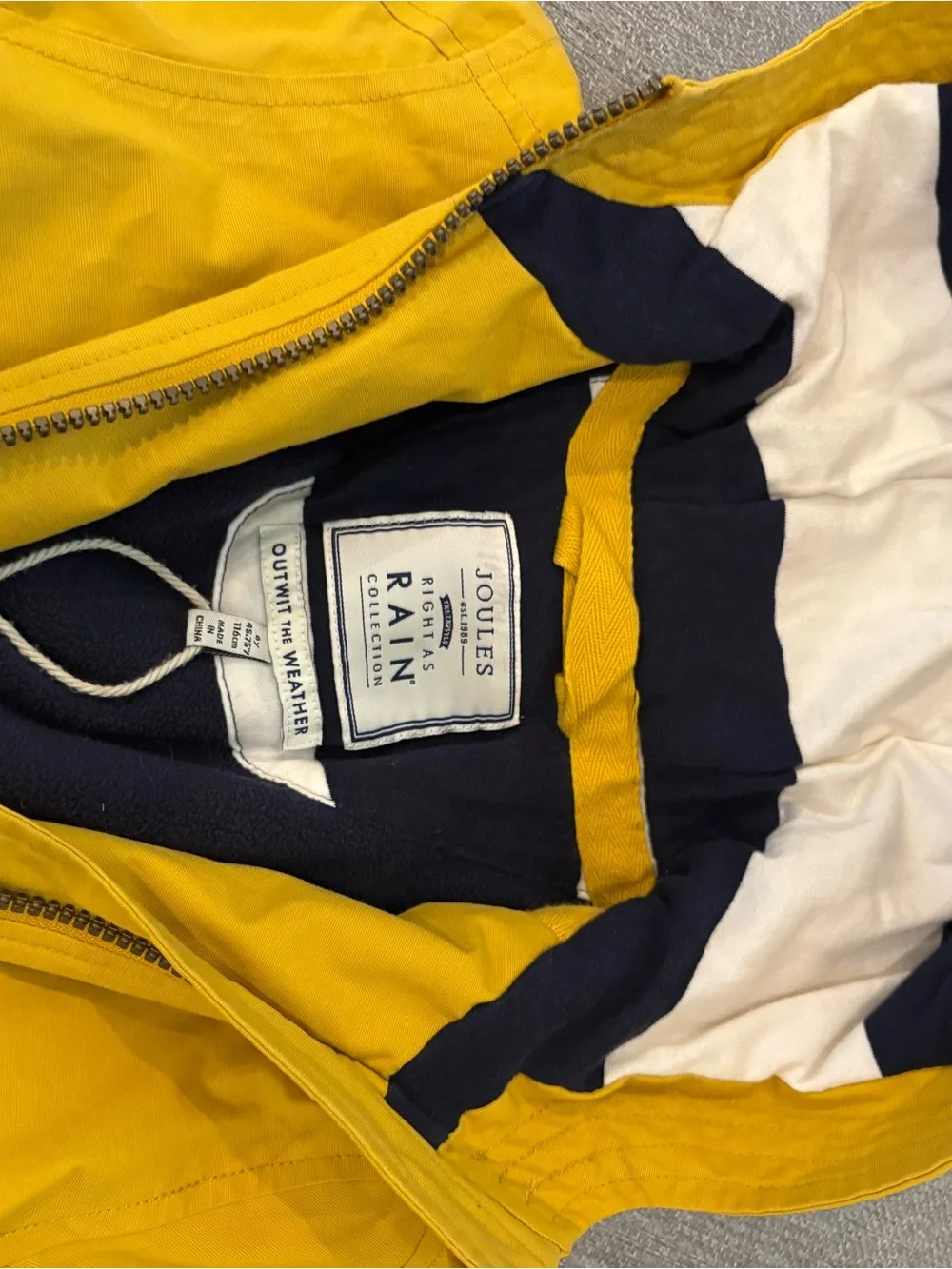 Joules Bright Yellow Hooded Raincoat with Striped Lining